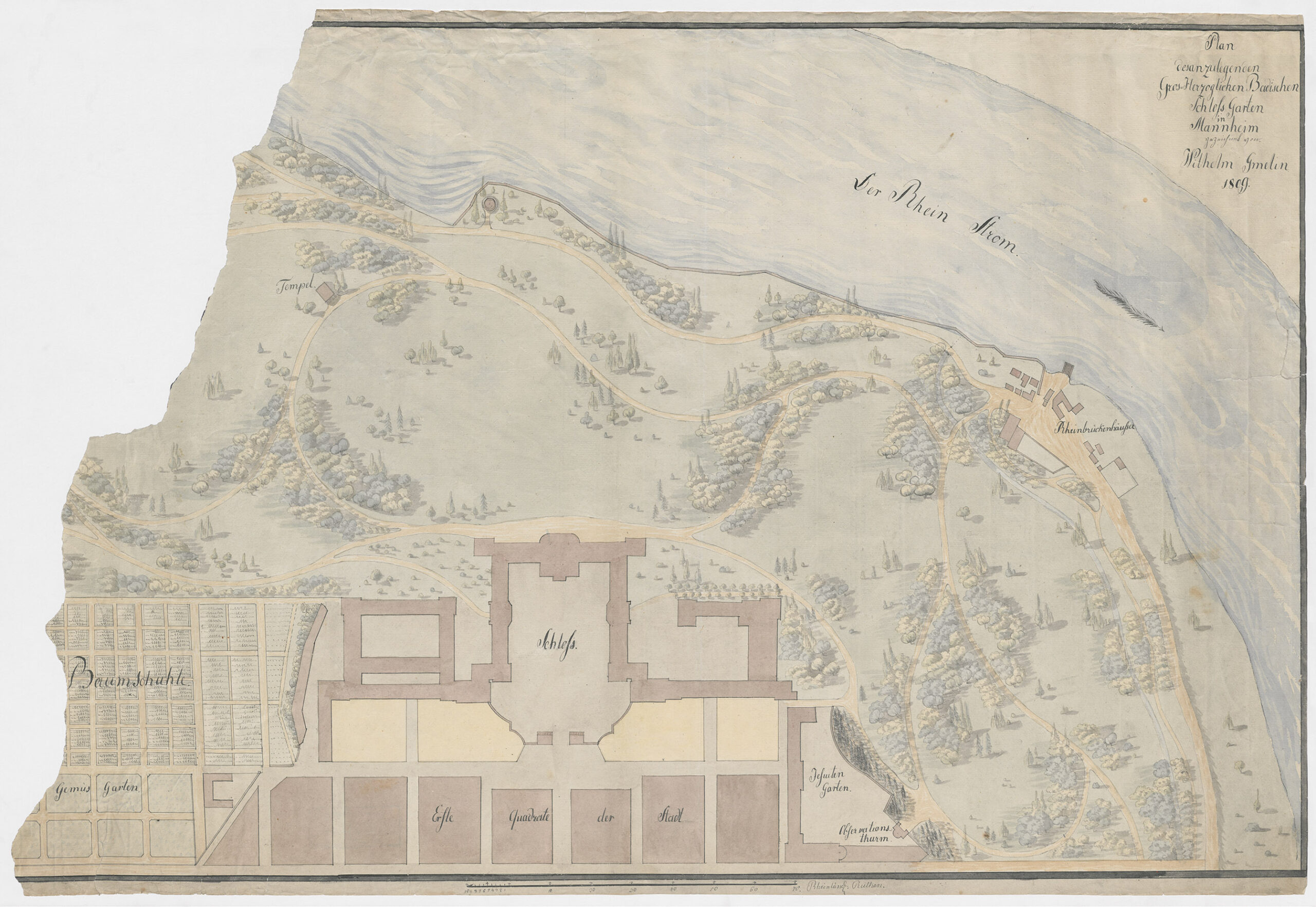 Wilhelm Gmelin, Plan des neu anzulegenden Schlossgartens, 1809, Generallandesarchiv Karlsruhe, GLA G