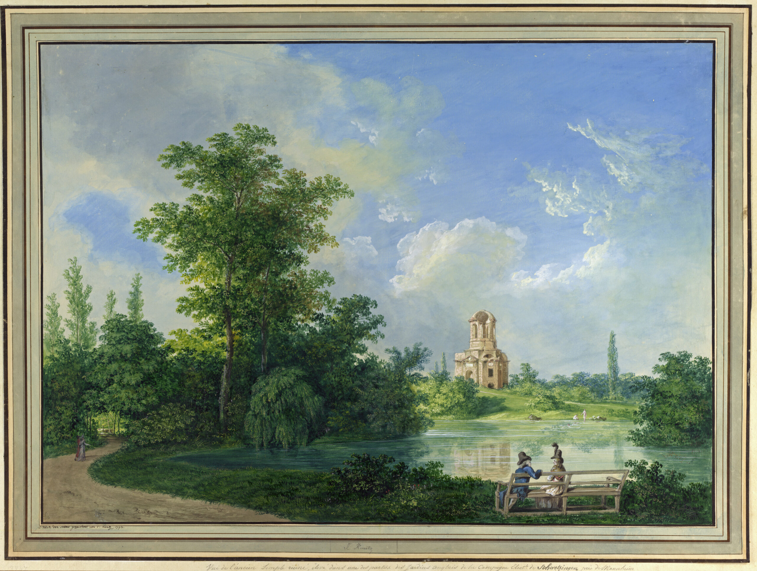 Karl Kuntz, Der Merkurtempel im Park von Schwetzingen, 1795, Albertina Wien, Inv.-Nr. 15076