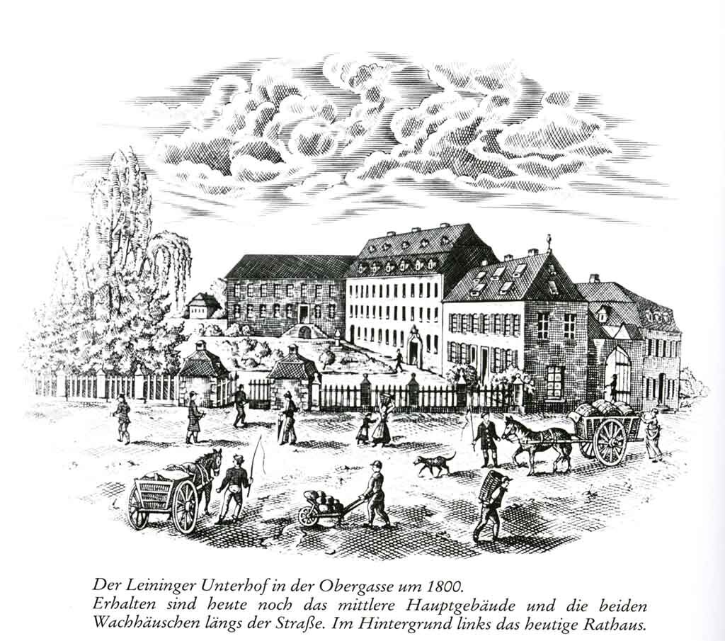 Grünstadt Obergasse, Leininger Hof, um 1800, Lampert, Walter Geschichte von Grünstadt, Grünstadt 1992, S. 240